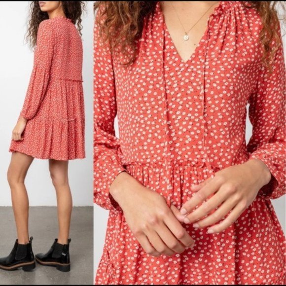 Rails Everly Carmine Daisies Long Sleeve Dress XXS - Picture 2 of 7